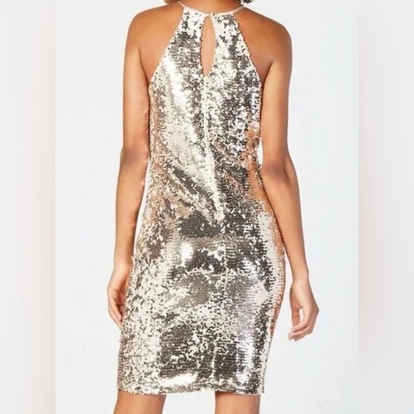 Sequin Hearts Halter Gold/Champagne Dress Size 5 - Picture 3 of 10